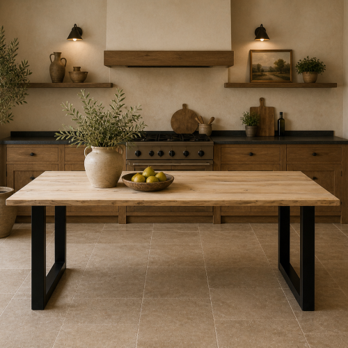 Eiken boomstamtafel met U poten