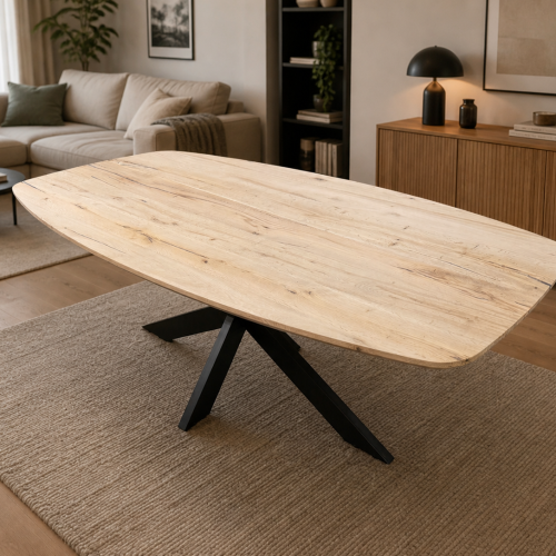 Verjongde deens ovale eiken tafel met matrix poot