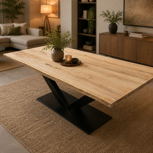 Eiken boomstamtafel met V poot
